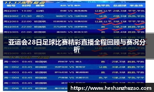 亚运会28日足球比赛精彩直播全程回顾与赛况分析
