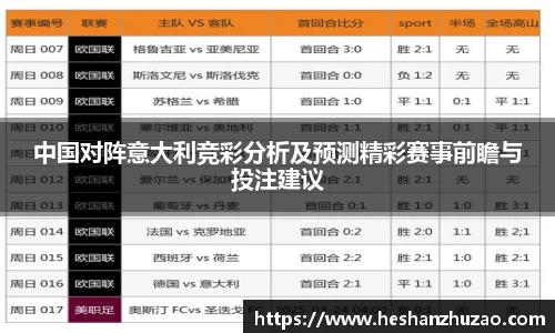 中国对阵意大利竞彩分析及预测精彩赛事前瞻与投注建议